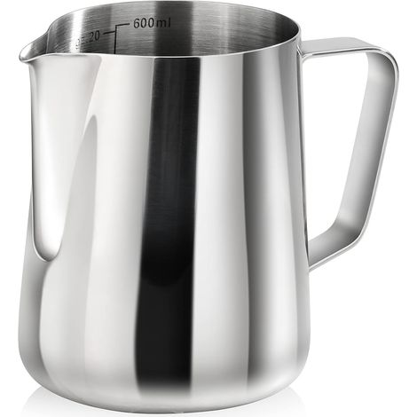 Mug en acier inoxydable pour café latte art - 600 ml (20 oz) - Idéal pour la maison, les cafés et les restaurants - 1 pièce, argent