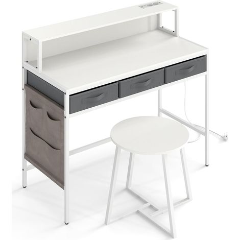 Set scrivania per computer con sgabello 110 x 50 x 95,5 cm supporto ergonomico pratico contenitore design contemporaneo in metallo bianco 200019576