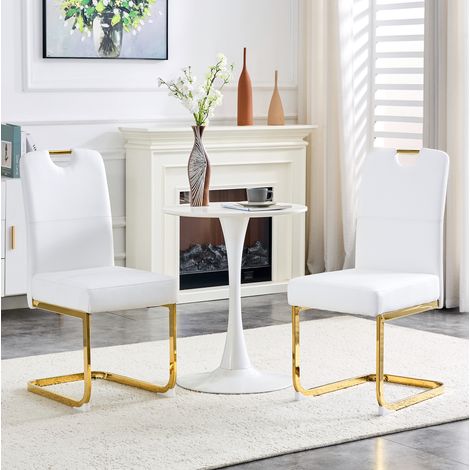 Silla de comedor curva, respaldo ergonómico, patas antideslizantes, PU blanco (1/5)
