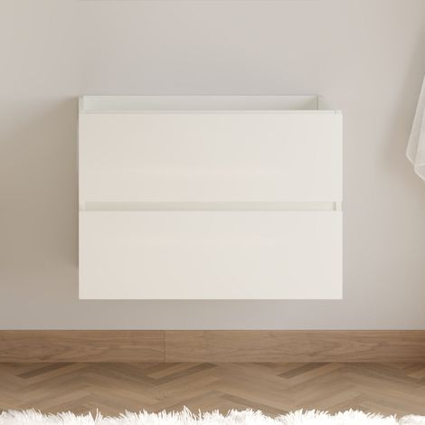 Meuble sous vasque seul, 2 tiroirs, 60cm, pour simple vasque - blanc brillant - IDA (1/4)