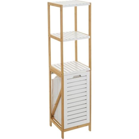 Étagère de Sol avec 2 étagères et 1 Panier en Bois MDF Naturel et crème (1/5)