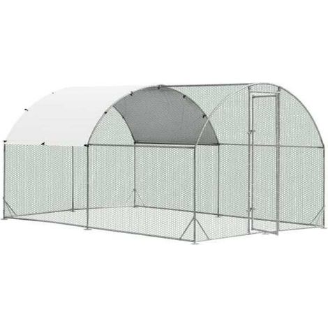 Protection sûre Grand Poulailler Métal Galvanisé 380x280x195cm avec Bâche PE et Porte pour Poules et Volailles (1/5)