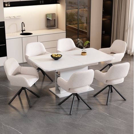 Chaise de salle à manger pivotante en Sherpa avec accoudoirs, lot de 6, blanche HAVRYA (1/5)