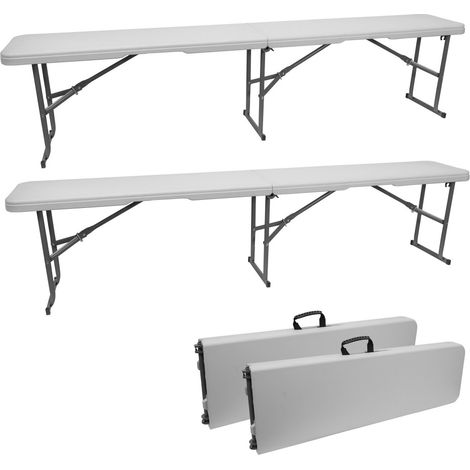 2 Bancs pliants blancs-Bancs pliants jardin- Bancs pliants Camping - 182X28X43cm - Poignée de transport