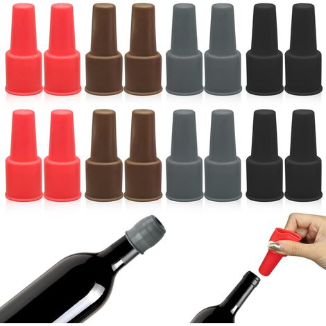 Lot de 16 bouchons silicone pour bouteilles vin, élastiques réutilisables pour vin pétillant, conservation.