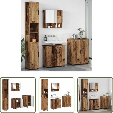 vidaXL Armoire miroir -  Ensemble de mobilier de salle de bain 4 pcs Bois Ancien (1/5)