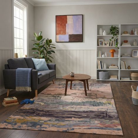 Tapis design Vibrance - Designertapis - 180x120cm, Rectangular - 60% Laine vierge, 40% Soie de bambou - Tufté main - Multicolore