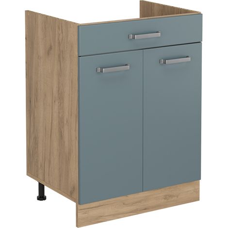 Mueble bajo de cocina R-Line, Gris azulado/Roble dorado, 60 cm con cajón sin encimera, Vicco (1/5)