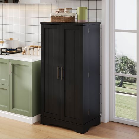 Credenza alta in MDF nero 120x60x40 cm con 2 ante, ripiano regolabile, vani su anta e luce LED con sensore (1/5)
