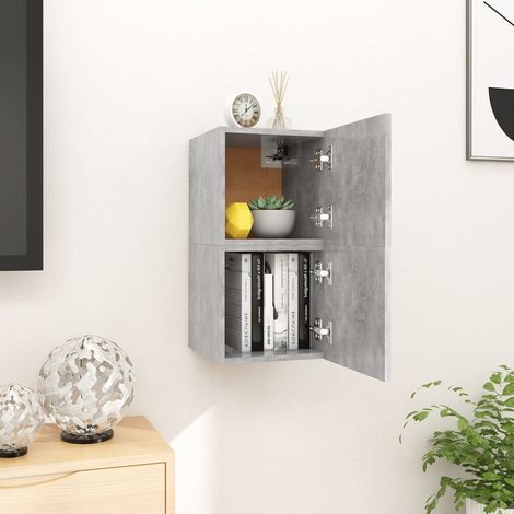 Lot de 2 Meubles TV muraux Banc TV Meuble de Rangement Gris béton 30,5x30x30 cm HUIBU535460 (1/5)