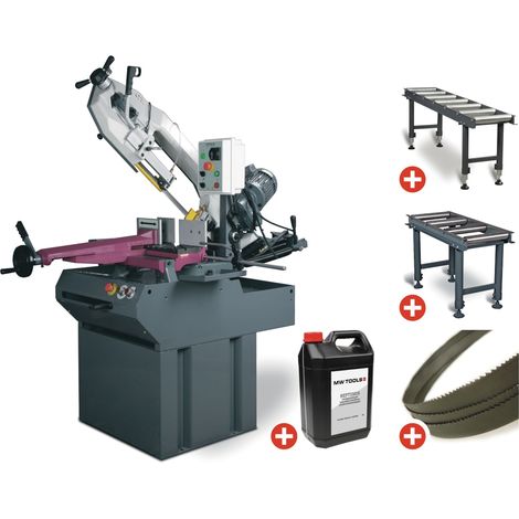 Scie à ruban pour métaux -45°/+60° capacité 255 mm 1,5 kW 400 V avec convoyeurs 1 m et 2 m + 5 lames de scie et 5 L d'huile de refroidissement Optisaw S300DG PACK2 (1/5)