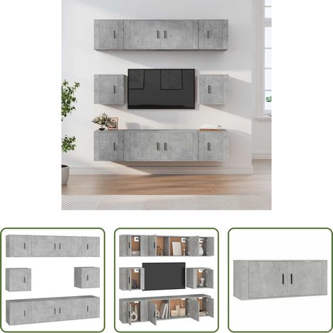 Meuble tv gris béton - Ensemble de meubles TV 8 pcs Gris béton Bois d'ingénierie (1/5)