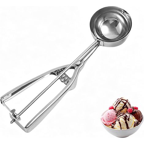 Cuillère à crème glacée en inox 304, 6 cm, avec déclic. Idéale pour glace, cookies, purée, melon. Ergonomique, va au lave-vaisselle. (1/5)