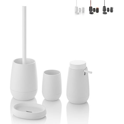 Set da bagno dispenser bicchiere portasapone e portascopino Trendy - Bianco
