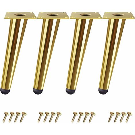 Pieds de Meuble Dorés en Forme Conique Inclinée 10 cm, Lot de 4 avec Vis pour Lit, Armoire et Chaise (1/4)