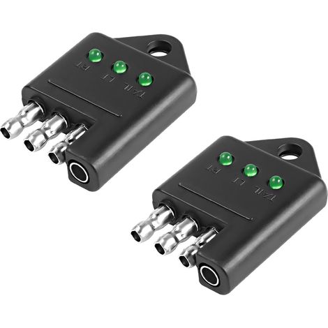 Testeur de prise de remorque à 4 broches - 4 voies - Plat - Testeur de lumière - Pour câblage de véhicule remorqué - Avec voyants LED - Testeur de circuit - Accessoires de voiture - 2 pièces (1/5)