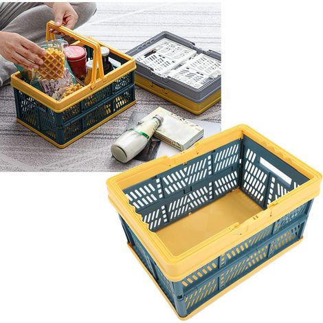 Faltbarer Korb mit Griff, PP, faltbar, wasserdicht, Aufbewahrung für Zuhause, Küche, Büro, Grün/Gelb, Groß, 44,5 x 31,7 x 25,8 cm (1/5)
