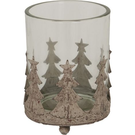 Large Rustic Candle Holder - Glass - L8 x W8 x H7 cm - Brown