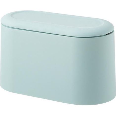 Petite poubelle de table bleue avec couvercle à bouton poussoir bureau blanche mini Plastique (1/5)