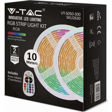V-TAC LED-Streifen-Kit 4,8 W/m 30 LED/m RGB 25 m mit Fernbedienung und Netzteil