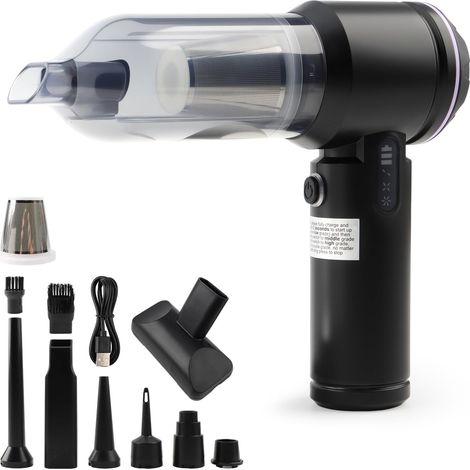 Aspirateur à main sans fil 26000 Pa pour poils d'animaux, voiture et cuisine - Mini aspirateur portable avec moteur sans balais (8000 tr/min) et débit d'air de 42 m³/h - 3 niveaux de puissance (1/5)