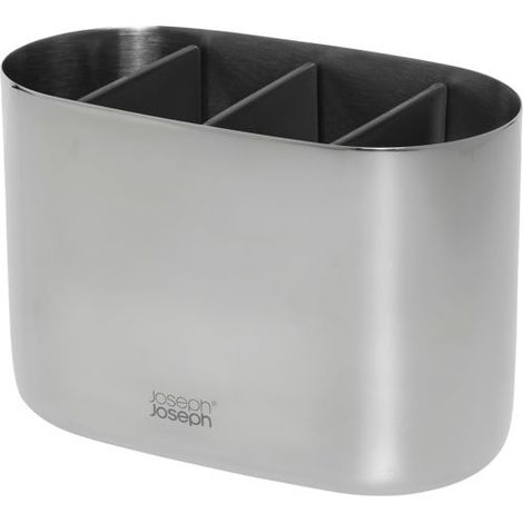 Großer Zahnbürstenhalter Joseph Joseph EasyStore Luxe de aus Edelstahl, Organizer für Zahnbürsten und Zahnpasta, praktische Unterteilung, leicht zu reinigen.