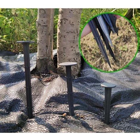 Lot de 60 Piquets de Fixation Ancrage Piquet de Terre avec Barbillon Extra Résistant Tissu de Mauvaises Herbes de Paysage en Plastique Noir pour la Fixation des Tissus Anti Mauvaises Herbes - 12CM (1/4)