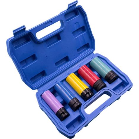 Lot de 5 douilles de roue de secours 1/2 pouce, outils robustes pour le démontage des écrous. (1/5)