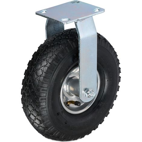Relaxdays rueda giratoria 3.00-4, carga 120 kg, goma, placa de acero, neumática, para cargas pesadas, negro/plateado
