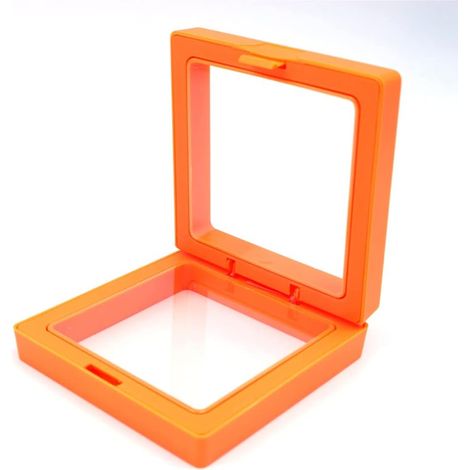 10 soportes de exhibición flotantes 3D con marco, película de PE, caja de almacenamiento de joyas transparente, soporte para monedas anti-envejecimiento - Naranja (1/5)