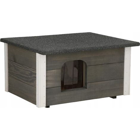 CASA ISOLATA IN LEGNO PER CANE GATTO + TENDA CASA 56x46 cm (1/5)