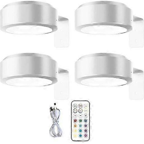 Lampe murale sans fil pour tableaux avec télécommande intensité variable fonctionnement sur piles 13 couleurs RGB réglables - Lot de 4 - blanc (1/5)