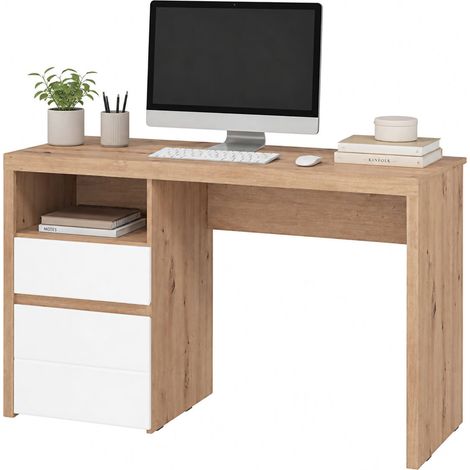 Scrivania Flam, 2 Cassetti, 2 Ripiani, un Vano, 127x52x77h cm Marrone Rovere Nodi