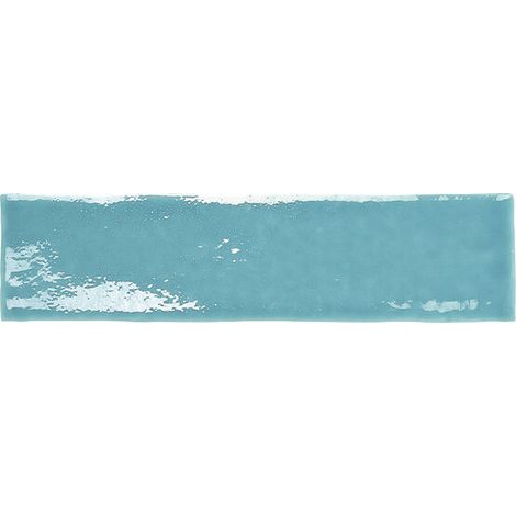 Carrelage mural faience effet rustique CRAQUELE Rectangle 30x7.5 cm Turquoise -  - boîte de 0.50 m2