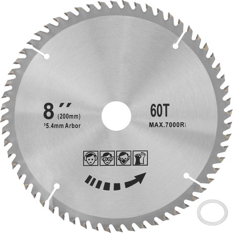 Lame de scie circulaire 200mm carbure de tungstène, 8 dents 60T, disque de coupe pour bois et menuiserie (1/5)