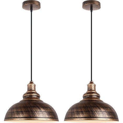 – Plafonnier suspendu rétro en métal bronzé – Lot de 2 – Abat-jour 29x23,5 cm – Douille E27 – Longueur câble 100 cm réglable (1/5)