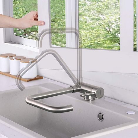 Grifo de Cocina Abatible Plegable, Lonheo Grifo Cocina Plegable y Giratorio 360 Mezclador Monomando Grifo de Fregadero con Aereador extraíble (1/5)