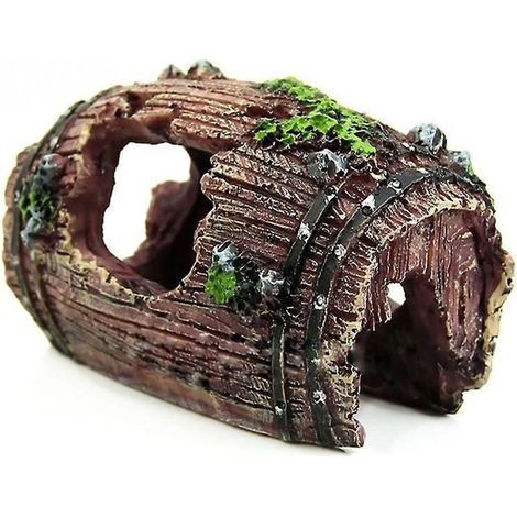 Dekoratives Aquarium-Ornament aus ungiftigem Harz, das eine Höhle in Form eines zerbrochenen Fasses darstellt. (1/4)