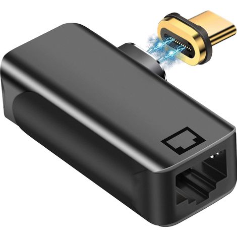 Magnetic USB C Ethernet Adapter 90 Degree 24 Pin Type C to RJ45 Gigabit LAN USB C Network Adapter for Windows, Android, Mac OS (1/5)