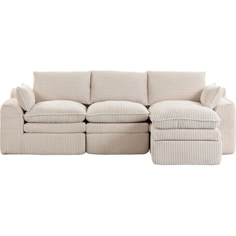 CHICFURN sofá modular de 3 plazas 263x167x85 cm en pana beige con puf y cojines (1/5)