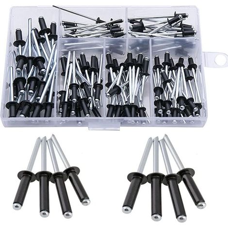 Kit de 120 rivets aveugles noirs en aluminium rivets aveugles rivets aveugles en aluminium M2.4 / M3.0 / M3.2 / M4 Kit assortiment de meubles (1/4)