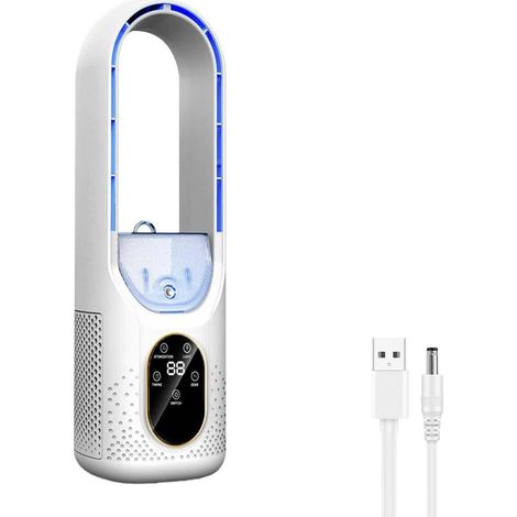 Ventilatore portatile per aria condizionata, raffrescatore evaporativo, condizionatore USB con funzione vento e 6 timer, mini ventilatore da tavolo per ufficio (bianco) (1/4)