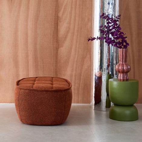 Pouf. repose-pieds pour chauffeuse 1 place Boni bouclette texturée terracotta L 91 x P 63 x H 40cm - Boni (1/5)
