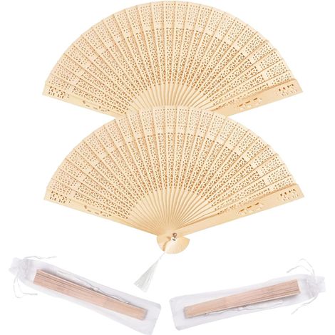 Éventail Pliant - Lot de 2 - Bois et Bambou - Design Vintage - Cadeau Mariage Été - Décoration Maison (1/5)