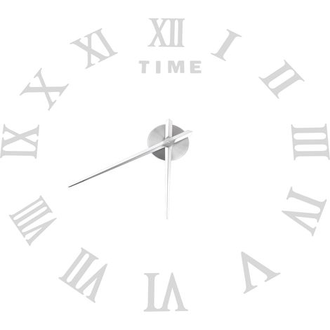 Horloge Murale DIY Chiffres Romains Surface Miroir Sans Cadre Décor Salon Argenté