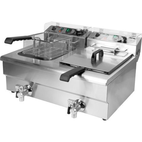 Friteuse professionnelle 2 x 12 L avec robinet de vidange, 2 x 5000 W, 550 x 730 x 400 mm, 380-400 V