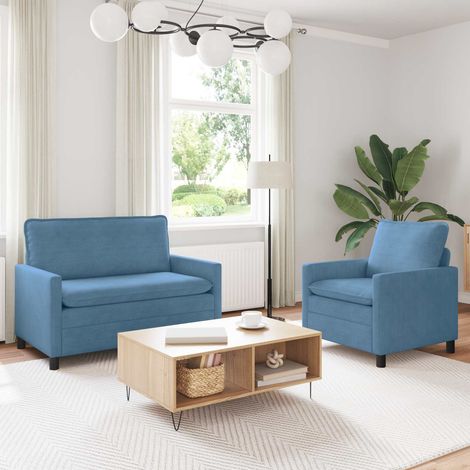 vidaXL Sofa Set 2 pcs Blau Stoff (1/5)