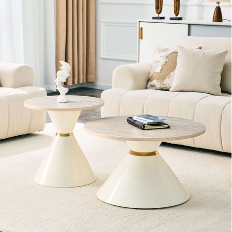 Couchtisch Set 2-teilig stapelbar Steinoptik Metall OKMYHOME (1/5)