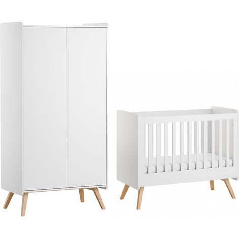 Babybett 60x120 und 2-türiger Kleiderschrank Vox Vintage Weiß und Holz (1/5)