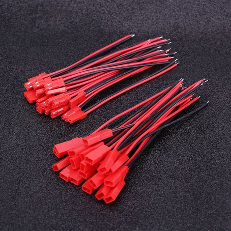 20 câbles JST mâles, 20 câbles JST femelles, connecteur 2 broches 24 AWG pour batterie LiPo RC (1/5)